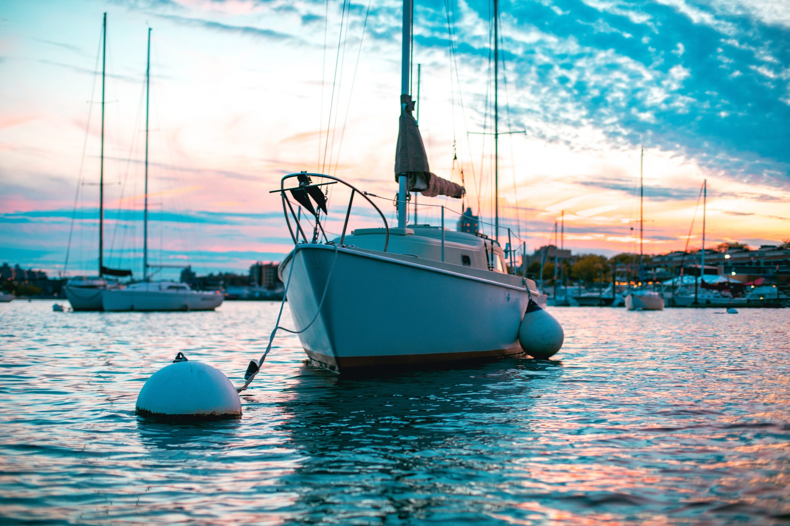 Big white boat floating in sea